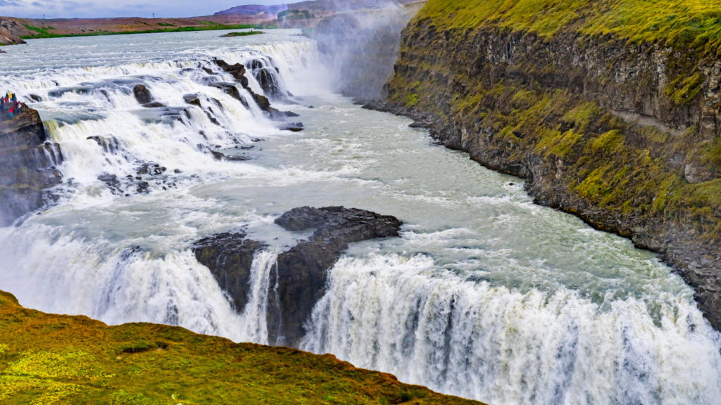 Gullfoss Waterfall on a sunny day.