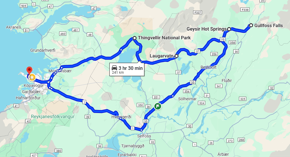 Suggested Golden Circle map route.