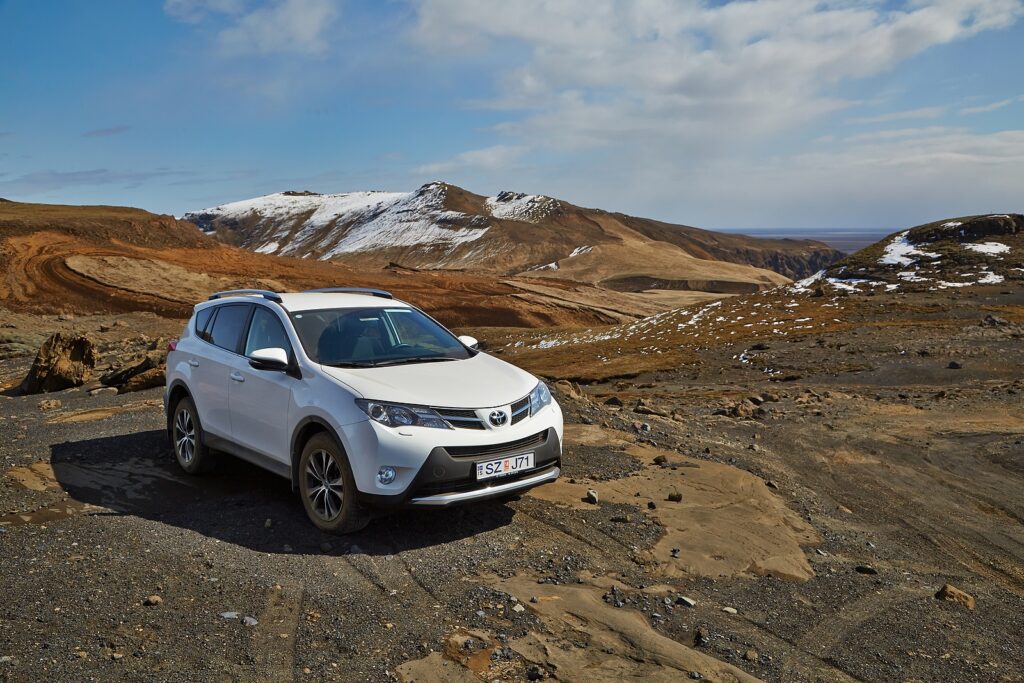 Toyota RAV4 SUV being used on Iceland's unpaved roads and terrain