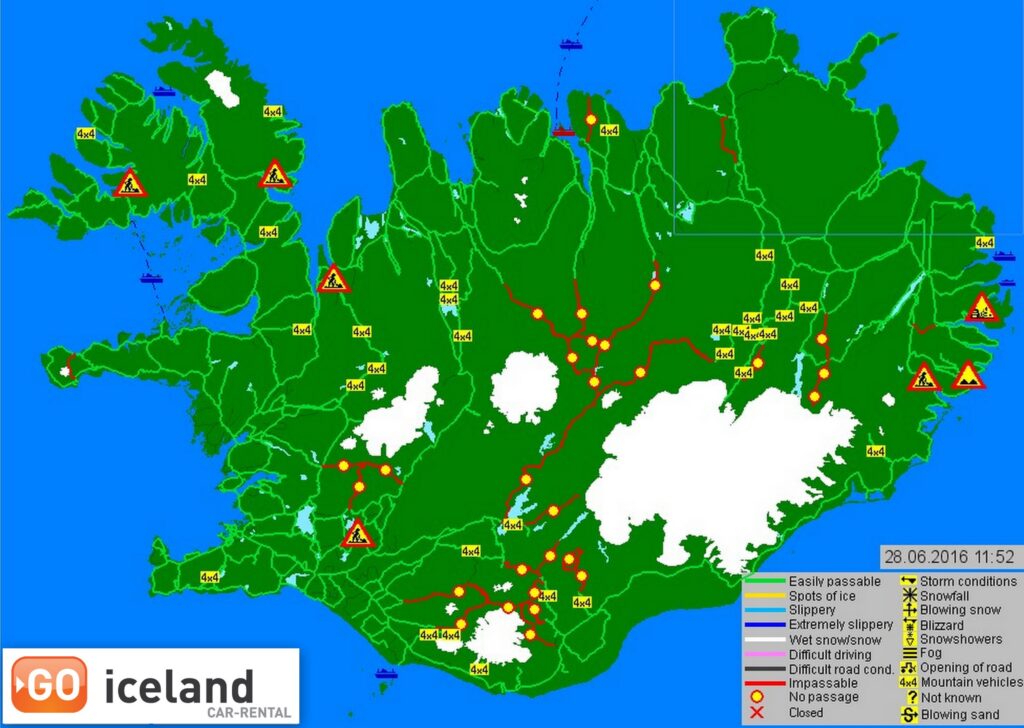 Map of F-Roads in Iceland.