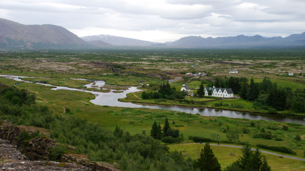 Green view across Thingvellir National Park