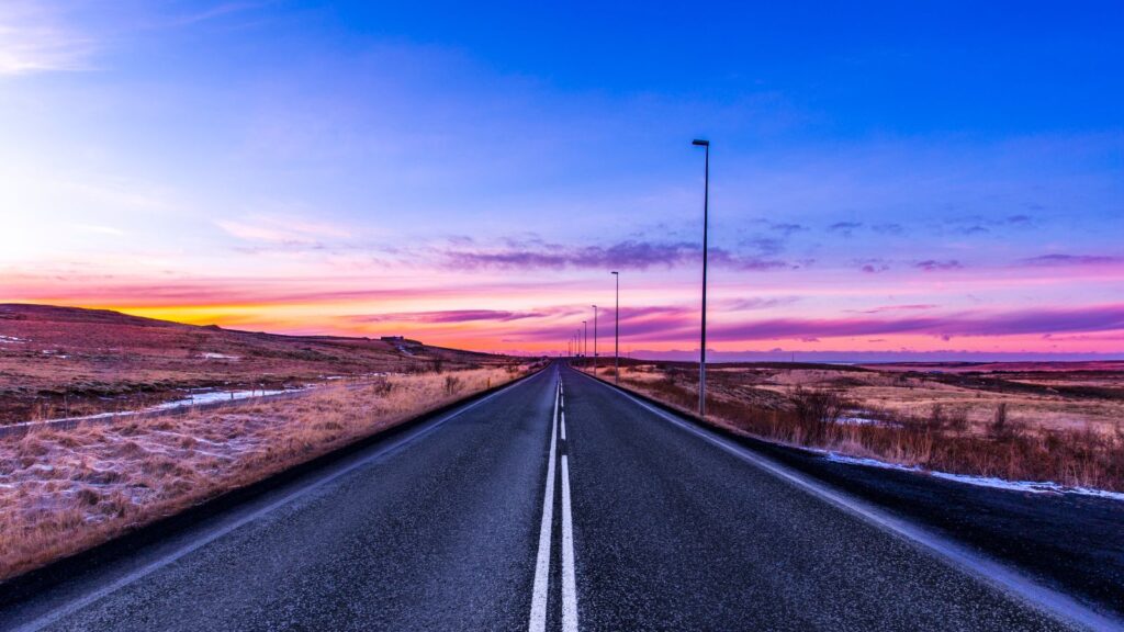 A pink sunset on the Golden Circle route in Iceland